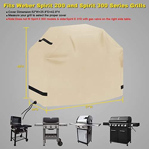 Grill Cover, Grill Cover for Outdoor Grill,BBQ Cover, Waterproof & UV Resistant, Gas Grill Cover, Convenient Durable Ripstop, with Adjustable Velcro Hem Cord, for Weber, Char Broil, 58 Inch Khaki - CookCave