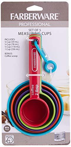 Farberware Professional Plastic Measuring Cups with Coffee Spoon, Set of 5, Colors may vary - CookCave