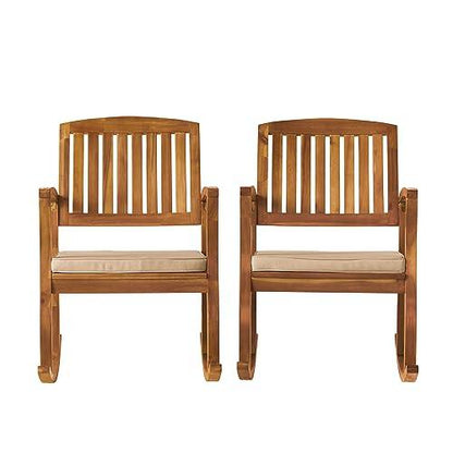 Christopher Knight Home Selma Acacia Rocking Chairs with Cushions, 2-Pcs Set, Teak Finish - CookCave