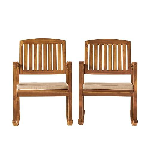 Christopher Knight Home Selma Acacia Rocking Chairs with Cushions, 2-Pcs Set, Teak Finish - CookCave