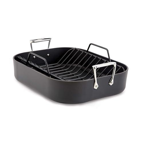 All-Clad HA1 Hard Anodized Nonstick Roaster and Nonstick Rack 13x16 Inch Oven Broiler Safe 500F Roaster Pan, Pots and Pans, Cookware Black - CookCave