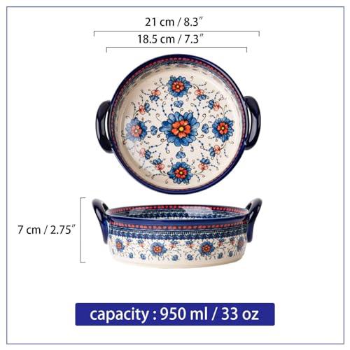 Baking Dishes For Oven, 1 Quart Round Casserole Dishes For Oven-blue flower-round 950ml - CookCave