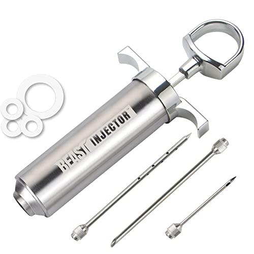 Grill Beast - 304 Stainless Steel Meat Injector Kit with 2-oz Large Capacity Barrel and 3 Professional Marinade Needles - CookCave