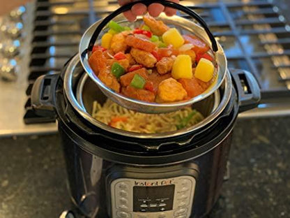 Steamer Basket for Instant Pot Accessories 6 qt or 8 quart - 2 Tier Stackable Fine Mesh 304 Stainless Steel Strainer Basket - Silicone Handle - Vegetable Steamer Insert, Egg Basket, Pasta Strainer - CookCave