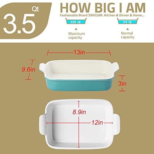 Sweejar Porcelain Baking Dish, Casserole Dish for Oven, 13 x 9.8 Inch Rectangular Bakeware, Lasagna Pan Deep with Handles for Cooking, Cake, Dinner, Kitchen, Banquet and Daily Use (Navy) - CookCave