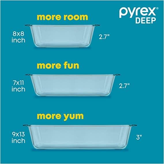 Pyrex Deep Glass Baking Dish with Plastic Lid, Deep Casserole Dish, Glass Food Container, Oven, Freezer and Microwave Safe, Clear Container, 7x11 - CookCave