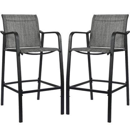 Sundale Outdoor Metal Bar Stools Set of 2, Patio Counter Height Barstools with Back Armrest, Modern Quick Dry Fabric Wrought Iron High Seating Chairs-Steel Gray - CookCave