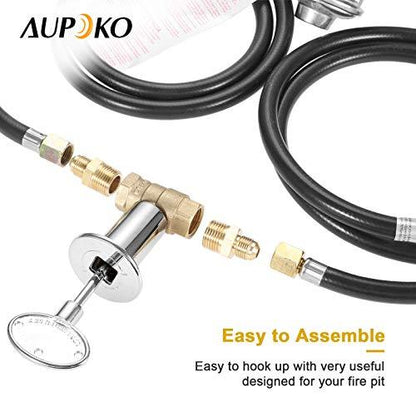 Aupoko Fire Pit Installation Kit with 150K BTU Propane Gas Valve Control Assembly System Kit, Including 1/2' Chrome Key and Quarter-Turn Shut-Off Valve, Replacement for Propane Gas Connection - CookCave