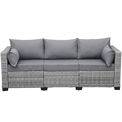 Rattaner Outdoor Furniture Outdoor Couch Grey Wicker Patio Furniture 3-seat Sofa Deep Seat Hight Backrest with Waterproof Cover and Anti-Slip Cushions, Grey - CookCave