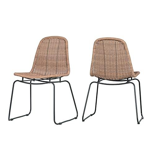 JOIVI Outdoor Wicker Chairs Set of 2, Patio Dining Rattan Armless Chairs with Curved Back for Outside Lawn, Garden, Backyard, Beige Rattan - CookCave