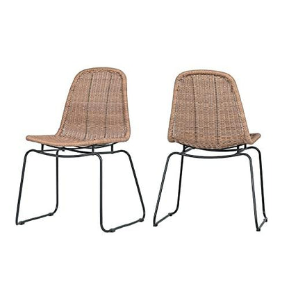 JOIVI Outdoor Wicker Chairs Set of 2, Patio Dining Rattan Armless Chairs with Curved Back for Outside Lawn, Garden, Backyard, Beige Rattan - CookCave