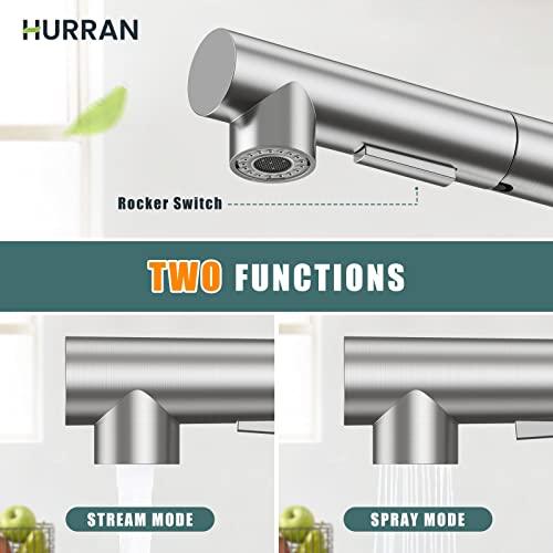 Kitchen Faucets, Brushed Nickel Kitchen Faucet with Pull Down Sprayer and Deck Plate, Stainless Steel Commercial Utility Kitchen Faucets for Sink 3 Hole for Bar Rv Camper Laundry Outdoor Farmhouse - CookCave