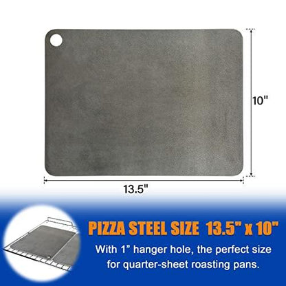 TCFUNDY Pizza Steel for Oven, Steel Pizza Stone for Grill and Oven, Pre-Seasoned Solid Carbon Steel Non-Stick Pizza Pans, 13.5"x10"x¼" - CookCave