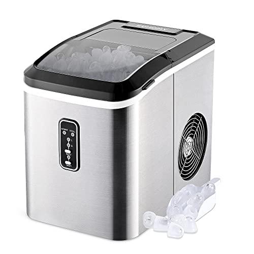 EUHOMY Compact Potable Electric Ice Maker Machine with Ice Scoop and Basket - Countertop, 26 lbs in 24 Hours, 9 Cubes Ready in 8 Mins. Perfect for Home/Kitchen/Office.(Sliver) - CookCave