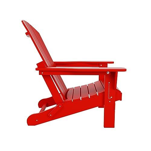 WO Home Furniture Adirondack Chair Lounger Outdoor Folding for Fire Pit, Beach, Balcony, Backyard, Lawn, Patio, Pool, Deck, Garden (Red) - CookCave