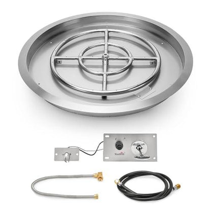 Stanbroil 19 inch Round Drop-in Fire Pit Pan with Spark Ignition Kit Natural Gas Version, Rated for up to 92,000 BTU’s - CookCave