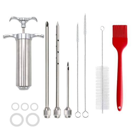 Stainless Steel Meat Injector Syringe Kit, Large Capacity Barrel with 3 Needles To Marinade Beef, Pork, Turkey or Chicken Before Smoking or Grilling - CookCave