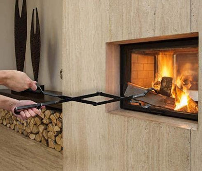 Heavy Duty 32 inch Long Fireplace Fire Pit Campfire Poker Stick and 25 Inch Fireplace Wood Stove Firewood Tongs Accessories Tools, Log Grabber Rust Resistant, Black Finish for Indoor and Outdoor use - CookCave