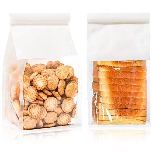 AVLA 50 Pack Bakery Bags with Window, White Kraft Paper Bags, Tin Tie Tab Lock Bags, Cookie Bags Treat Bags, Grease Proof Coffee Beans Popcorn Snack Gift Bags for Wedding Favors Baked Goods - CookCave