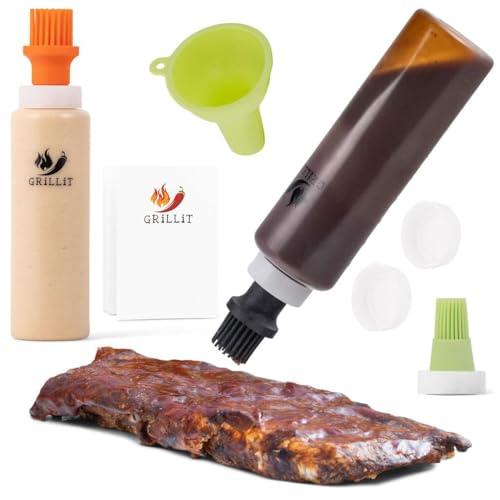 Barbeque Sauce Bottles with Basting Brushes (Medium and Large) - Sauce Recipes - Storage Caps and Funnel, BBQ Basting Brush Dispenser - (Patent Pending) - CookCave