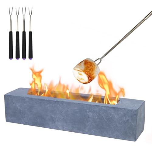 Large Rectangle Tabletop Fire Pit - Portable Bioethanol Fuel Concrete Smokeless Fire Bowl Table Top Firepit - Tabletop Fireplace - Rubbing Alcohol Smores Maker Personal Fireplace for Indoor Outdoor - CookCave