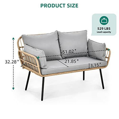 YITAHOME Patio Loveseat, All-Weather Wicker Rattan 2 Seater Sofa with Cushions & Lumbar Pillows, Outdoor Patio Furniture Set for Patio, Balcony, Backyard, Deck, Poolside - Grey - CookCave