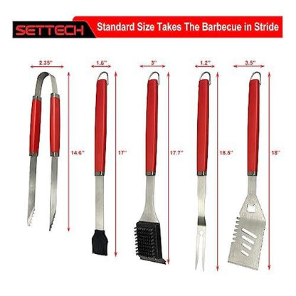 SETTECH 6PCS Grill Set for BBQ Tools Grilling Set,Heavy Duty Grill Utensils for Outdoor Grill with Spatula,Fork,2 Set of Brushes,Tongs and BBQ Press,BBQ Accessories Grill Sets for Men - CookCave