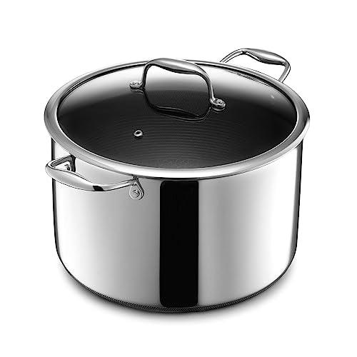 HexClad Hybrid Nonstick 10-Quart Stockpot with Tempered Glass Lid, Dishwasher Safe, Induction Ready, Compatible with All Cooktops - CookCave