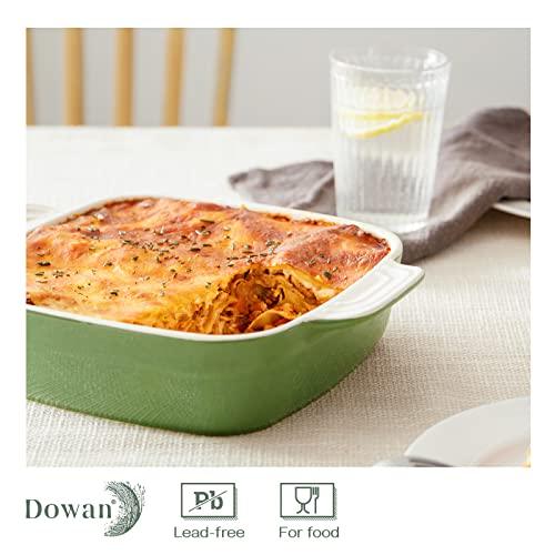 DOWAN Baking Dish With Lid, Ceramic Casseroles dish with lids, Lasagna Pan Deep, 53.4 OZ Rectangular Bakeware With Handle Oven Safe for Cooking, Dinner, Halloween Home Gift, 8 x 8 Inches, Green - CookCave