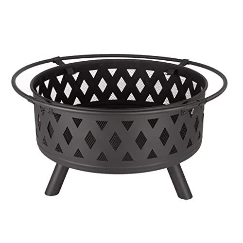 Fire Pit Set, Wood Burning Pit - Includes Screen, Cover and Log Poker - Great for Outdoor and Patio, 32 inch Round Crossweave Firepit by Pure Garden - CookCave