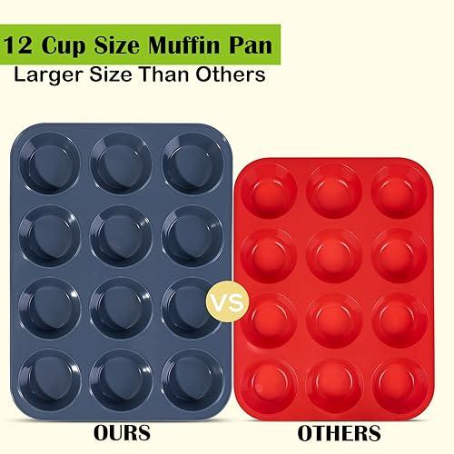 Vnray 2 Pack Silicone Muffin Baking Pan & Cupcake Tray 12 Cup - Nonstick Cake Molds/Tin, Silicon Bakeware, BPA Free, Dishwasher & Microwave Safe (12 Cup Size, Grey) - CookCave