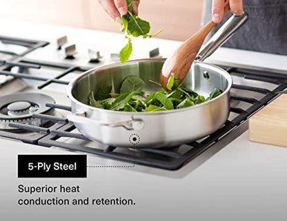 Misen 3 QT Stainless Steel Sauté Pan with Lid - Deep Frying Pan - Large 5-Ply Steel Cooking Pan - CookCave