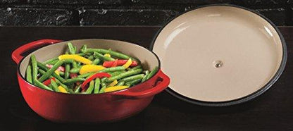 Lodge 3 Quart Enameled Cast Iron Dutch Oven with Lid – Dual Handles – Oven Safe up to 500° F or on Stovetop - Use to Marinate, Cook, Bake, Refrigerate and Serve – Island Spice Red - CookCave
