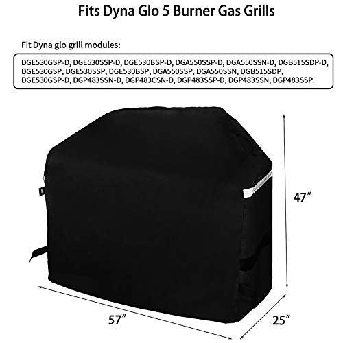 Hisencn 57 inch Grill Cover for Dyna Glo 5 Burner dgf510sbp, dgf510pbp-d, dge530bsp-d, Heavy Duty Waterproof Outdoor BBQ Cover for Dyna Glo Premium Grill, All Weather Protection, Fade and UV Resistant - CookCave