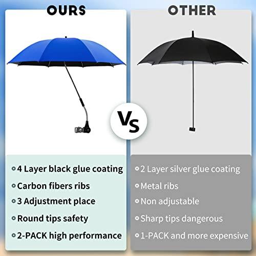 NBtoUS 2 PACK Beach Umbrella with Universal Clamp, UPF 50+ 360 ° Adjustable Shade Umbrella，Portable Outdoor Umbrella for Camping Chair, Wheelchair, Patio Chairs, Golf Carts (Blue, Not Include Chair) - CookCave