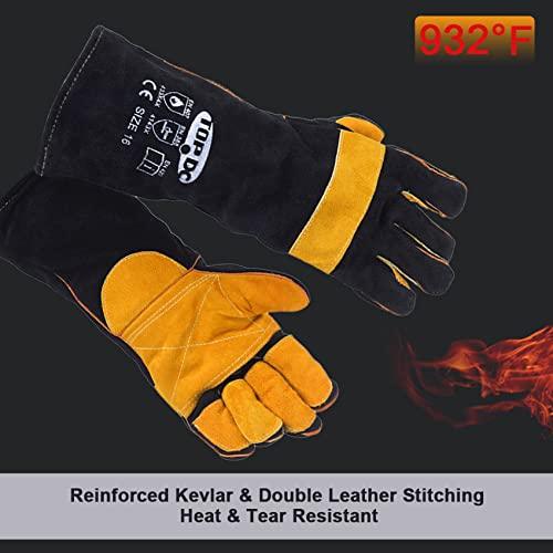 TOPDC Welding Gloves 16 Inches Fire/Heat Resistant Leather For Mig, Tig, Stick, Forge, BBQ, Grill, Fireplace, Wood Stove, Oven, Animal Handling for Safe, Loving Pet Care - CookCave