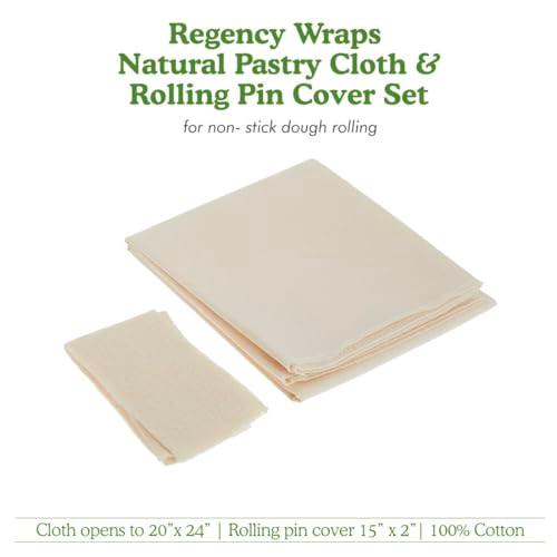 Regency Wraps Natural Pastry Cloth & Rolling Pin Cover Set, 100% Cotton Cloth & Pin Cover for Non-Stick Dough Rolling, 20x24" cloth with Sewn Edges,15" Rolling Pin Cover - CookCave