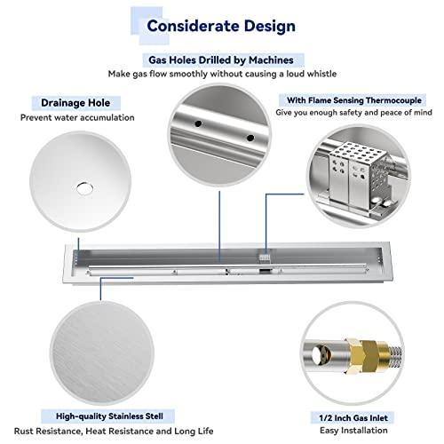 Skyflame Spark Ignition Gas Fire Pit Burner Kit, 48" Linear Stainless Steel Complete Drop-in Burner Kit with Flame Sensing, CSA Certified, Propane Regulator Connector Hose Set for Propane Tank - CookCave