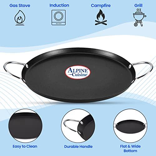 Alpine Cuisine Nonstick Round Paella Pan, 13-Inch, Black Carbon Steel, Oven Safe, Non-Magnetic - CookCave