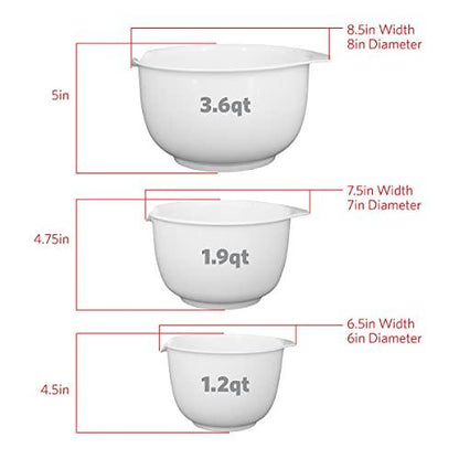 GLAD Mixing Bowls with Pour Spout, Set of 3 | Nesting Design Saves Space | Non-Slip, BPA Free, Dishwasher Safe Plastic | Kitchen Cooking and Baking Supplies, White - CookCave