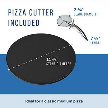 4-Pack Ceramic Pizza Stones - Make Restaurant-Quality Pizza Right at Home - Easy to Use - Durable up to 500℉ - 100% Black Cordierite - 11.75” Diameter - CookCave