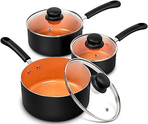 MICHELANGELO Nonstick Sauce Pan With Lid, 1QT&2QT&3QT Ceramic Saucepan, Copper Saucepans,PFAS-FREE Pot Set,Small Pots For Cooking,Multipurpose Cooking Pots Set For Home Kitchen,Dishwasher Safe - CookCave