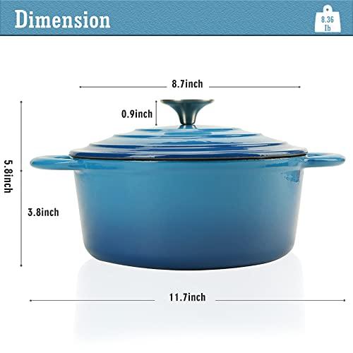 COOKWIN Enameled Cast Iron Dutch Oven with Self Basting Lid Non-stick Enamel Coated Dutch Oven Camping Suitable For Variety Stovetops Dutch Ovens Gifts for Family Blue 3QT - CookCave