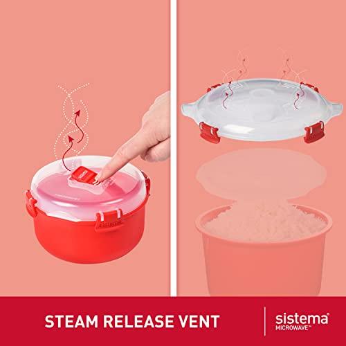 Sistema Microwave Rice Cooker and Steamer Bowl for Vegetables with Steam Release Vent, Dishwasher Safe, Red - CookCave