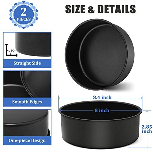 P&P CHEF 8 x 3 Inch Nonstick Cake Pan Set of 2, Round Cake Baking Pans for Birthday Wedding Layer Cake, Deep Side & One-piece Design, Stainless Steel Core & Non Toxic, Black - CookCave