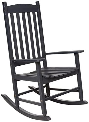 Amazon Aware FSC Certified Outdoor Porch Rocker Chair, Acacia Wood, Black, 32.25"D x 28"W x 44.5"H - CookCave