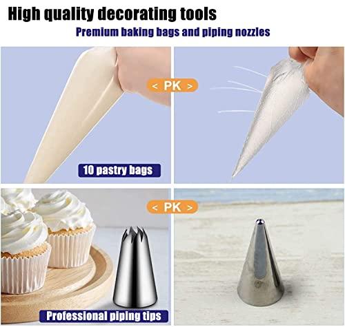 22Pcs Piping Nozzles Set, Stainless Piping Tip Set with 10 Pastry Piping Bags, Anti - Burst Cupcake Icing Bags, 2 Couplers, for Cake Decoration Cupcake Baking Cookie… - CookCave