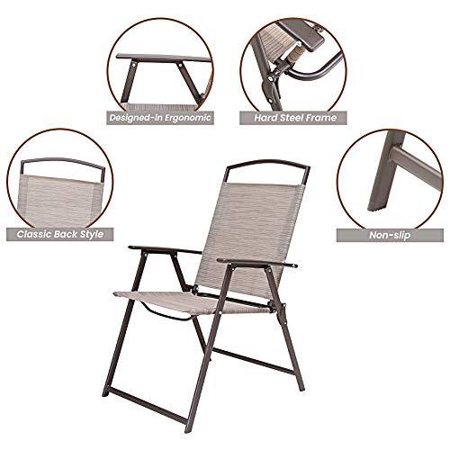 Crestlive Products Set of 4 Patio Folding Chairs 4-Pack Dining Chairs Outdoor Portable Sling with Armrest for Camping, Beach, Garden, Pool, Backyard, Deck (Beige) - CookCave