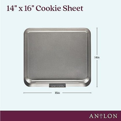 Anolon Advanced Nonstick Bakeware with Grips, Nonstick Cookie Sheet / Baking Sheet - 14 Inch x 16 Inch, Gray,54717 - CookCave