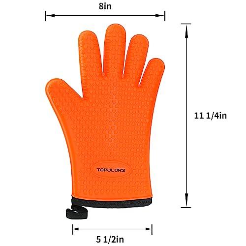 Silicone Gloves Oven Mitts Heat Resistant BBQ Smoker Grill Gloves Handle Hot Food Pulled Pork Gloves for Cooking Baking Grilling Barbecue Potholder Five Finger Gloves with Inner Cotton Layer - Orange - CookCave